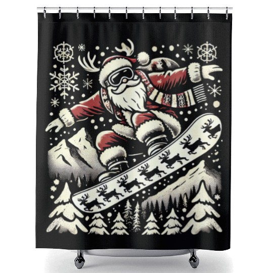 Snowboarding Santa Winter Wonderland Christmas Fun Shower Curtains