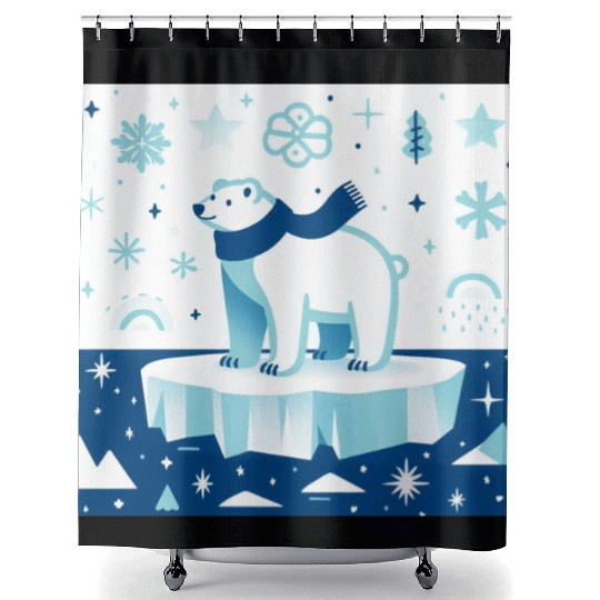 Polar Bear in Winter Wonderland Shower Curtains