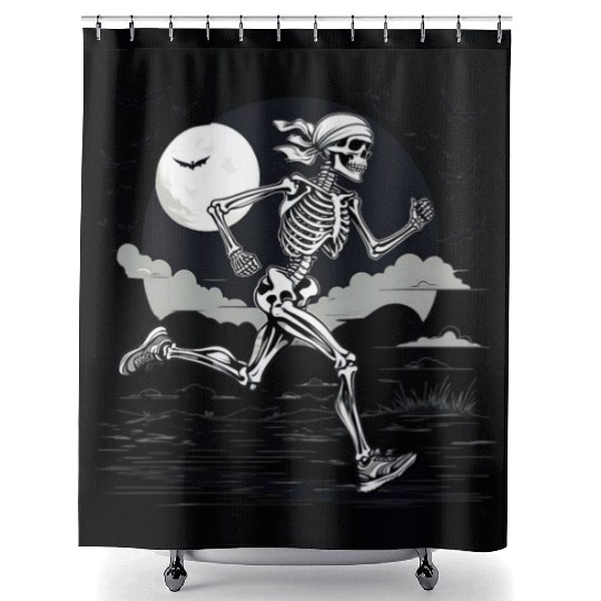 Midnight Marathon: Skeleton's Sprint Shower Curtains