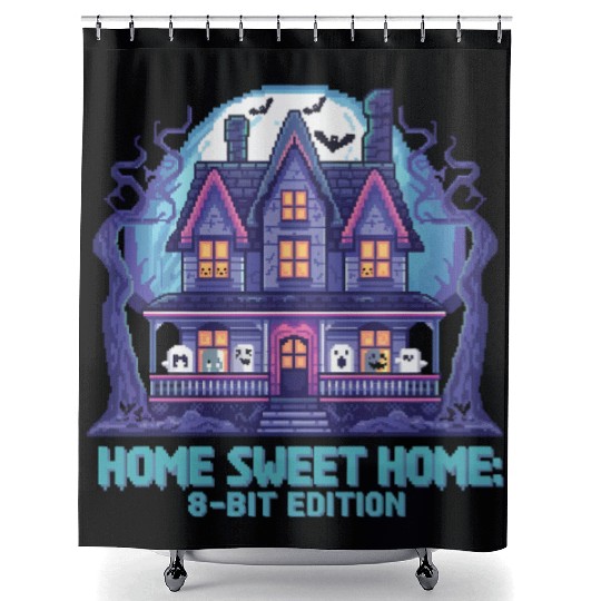 8 Bit Haunted House 01 Shower Curtains