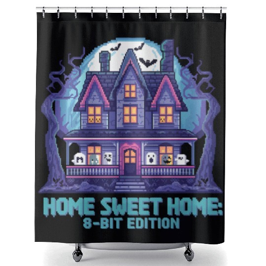 8 Bit Haunted House 01 Shower Curtains