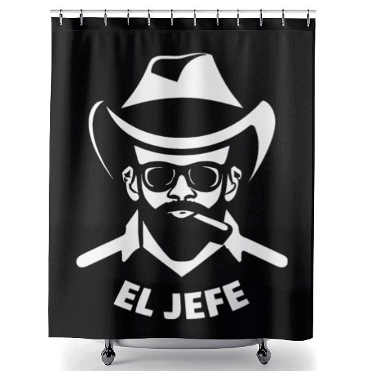 El Jefe (White Print) Shower Curtains