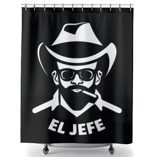 El Jefe (White Print) Shower Curtains