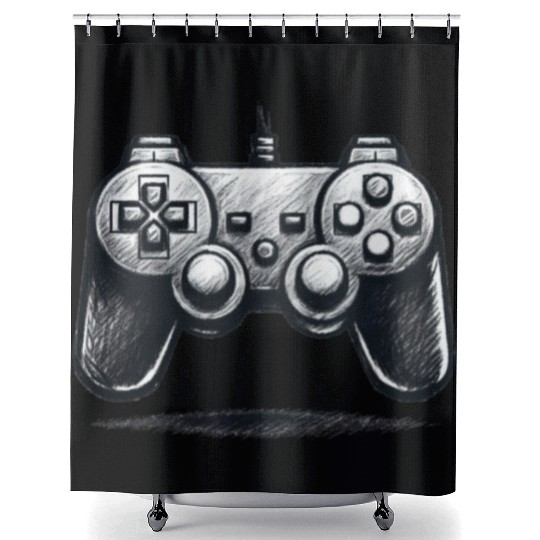 Gamer Controller Cartoon Charcoal Gaming Art Shower Curtains