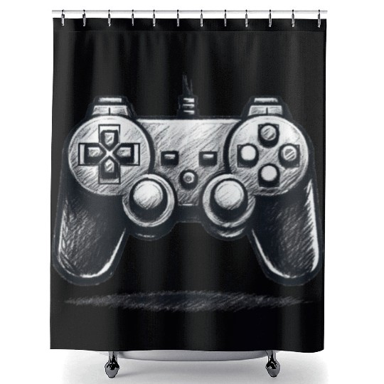 Gamer Controller Cartoon Charcoal Gaming Art Shower Curtains