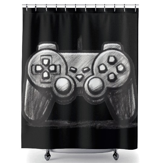 Gamer Controller Cartoon Charcoal Gaming Art 3 Shower Curtains