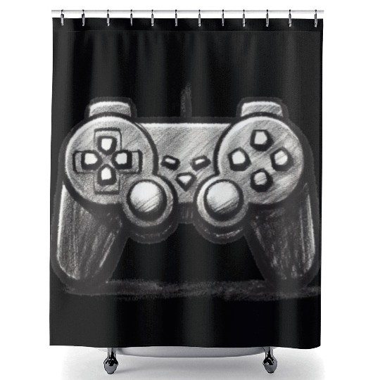 Gamer Controller Cartoon Charcoal Gaming Art 3 Shower Curtains