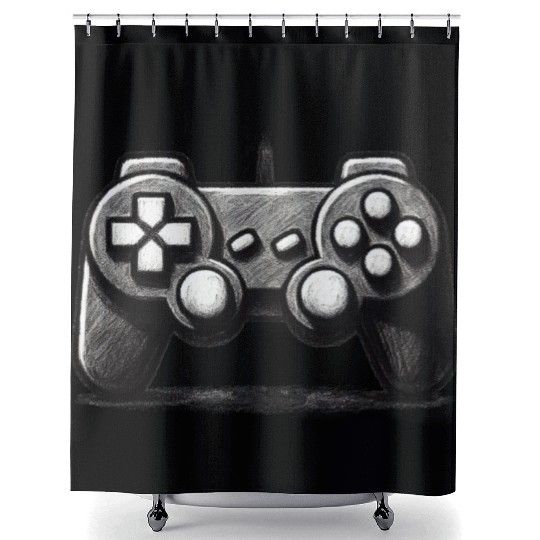Gamer Controller Cartoon Charcoal Gaming Art 1 Shower Curtains