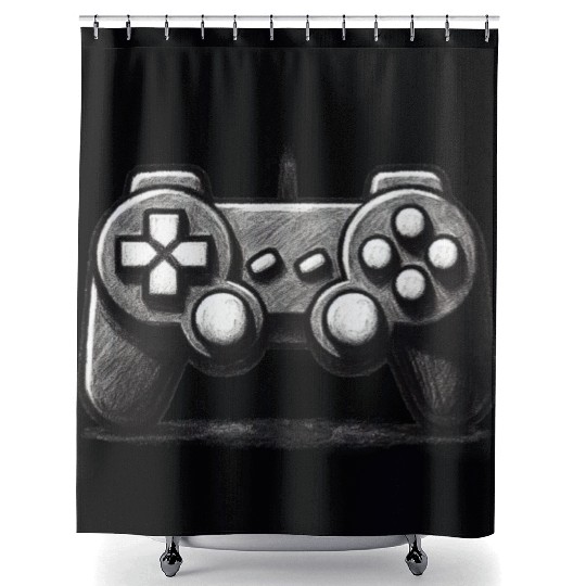 Gamer Controller Cartoon Charcoal Gaming Art 1 Shower Curtains