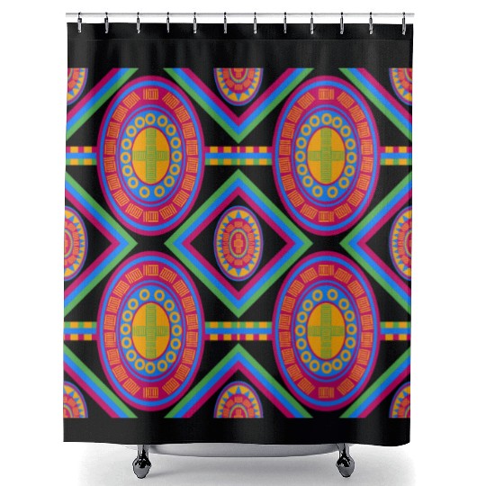 Vibrant African Tribal Pattern. Shower Curtains