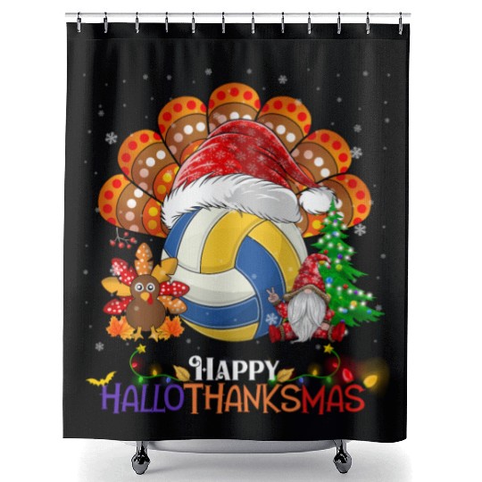 Volleyball Turkey Gnome Happy Hallothanksmas Shower Curtains