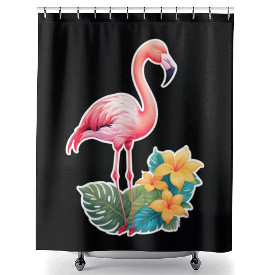 Tropical Flamingo with Floral Elegance Shower Curtains