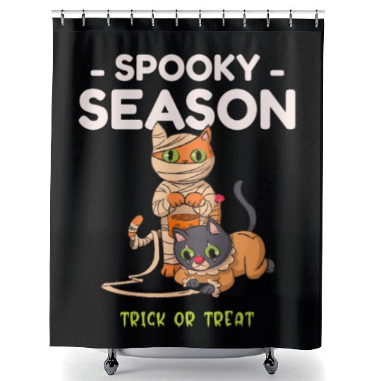 Spooky Seasons Trick or Treat Cat Mummy Shower Curtains