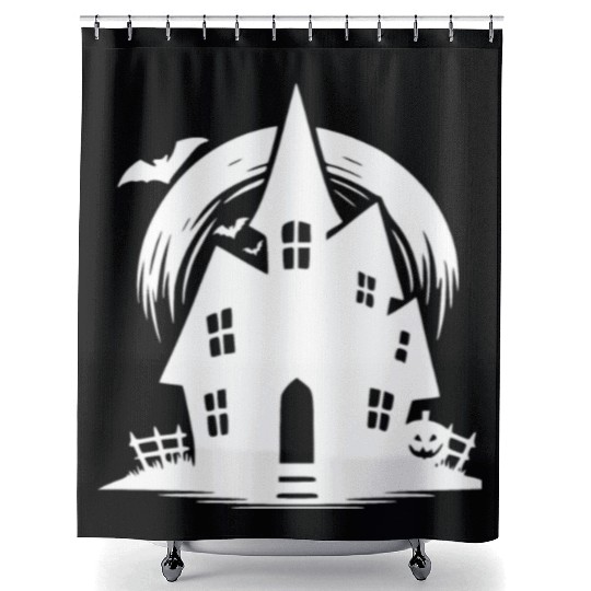 Bat Full Moon Haunted House Halloween Tattoo Shower Curtains