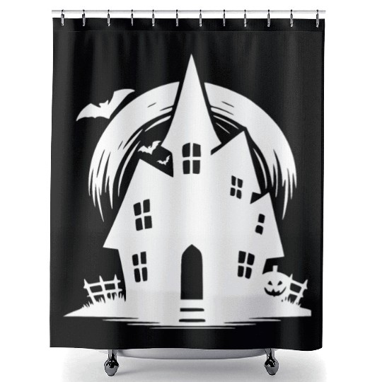 Bat Full Moon Haunted House Halloween Tattoo Shower Curtains
