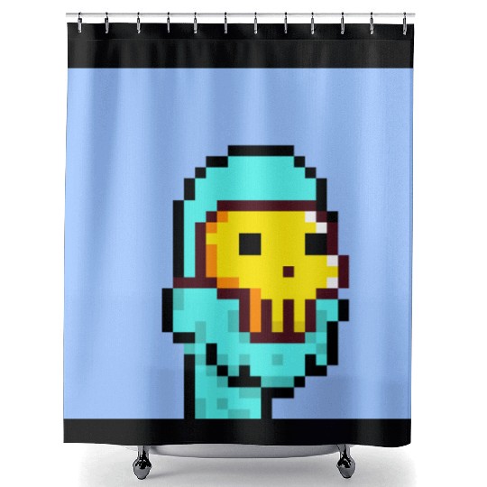 Pixel Alien golden mask Shower Curtains