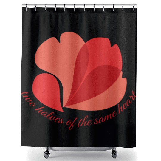 Vintage Botanical Red Poppy Heart Graphic Flower Shower Curtains