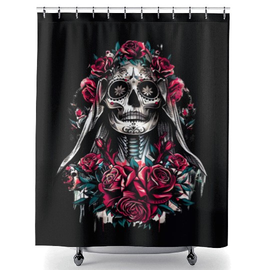 la Santa Muerte Saint Death Mexican Folklore skull Shower Curtains