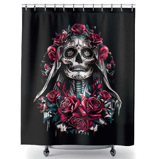 la Santa Muerte Saint Death Mexican Folklore skull Shower Curtains