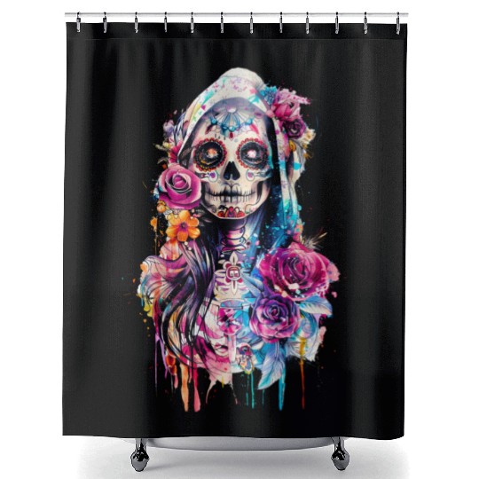 Santa Muerte Saint Mexican Folklore Dead Skull Shower Curtains