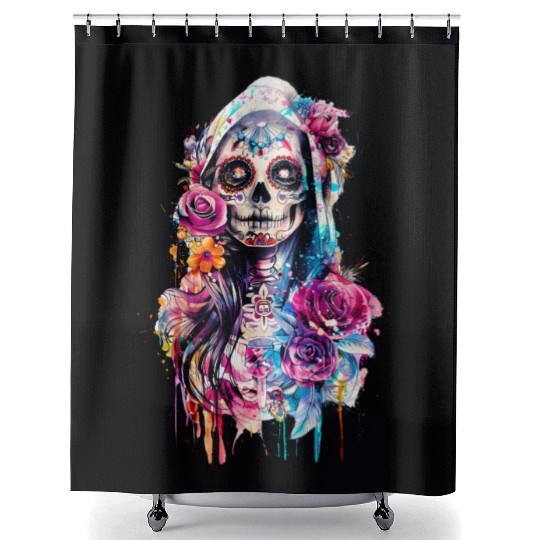 Santa Muerte Saint Mexican Folklore Dead Skull Shower Curtains