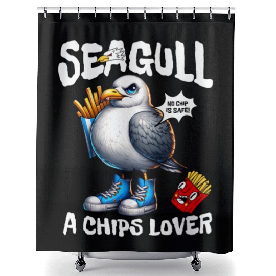 Seagull The Potato Chips Lover Funny Sea Bird Shower Curtains