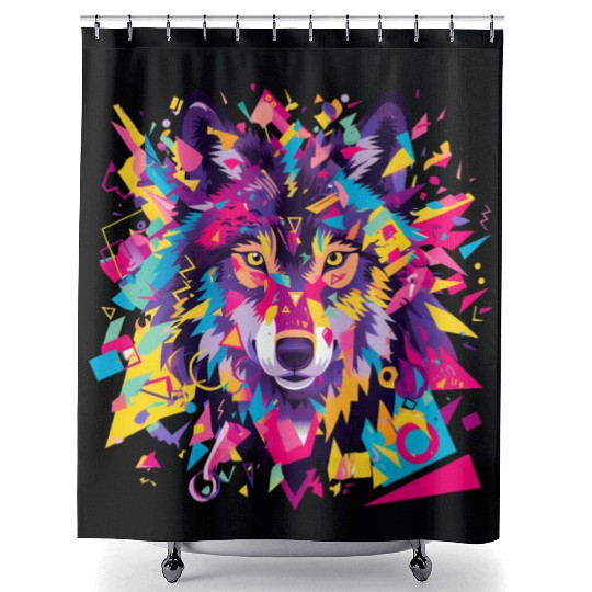 Majestic Pop Art Alpha Wolf - Vibrant Cool Shower Curtains