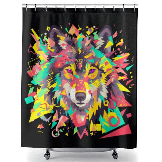 Majestic Pop Art Alpha Wolf - Vibrant Warm Shower Curtains