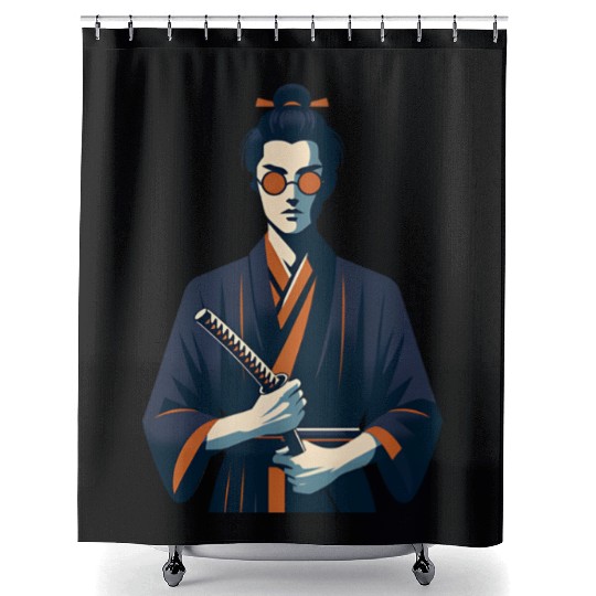 Blue Eye Samurai Retro Vintage Shower Curtains