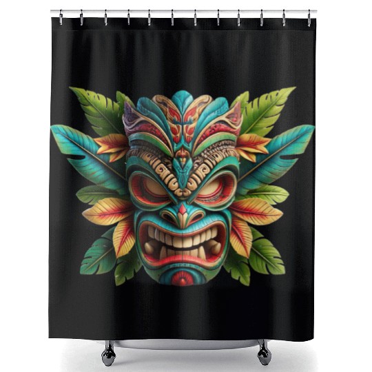 Tropical Tiki Warrior Shower Curtains