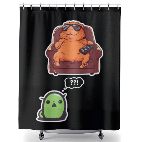 Funny Graphic Shower Curtains Capybara Selfie With Ufos Weird