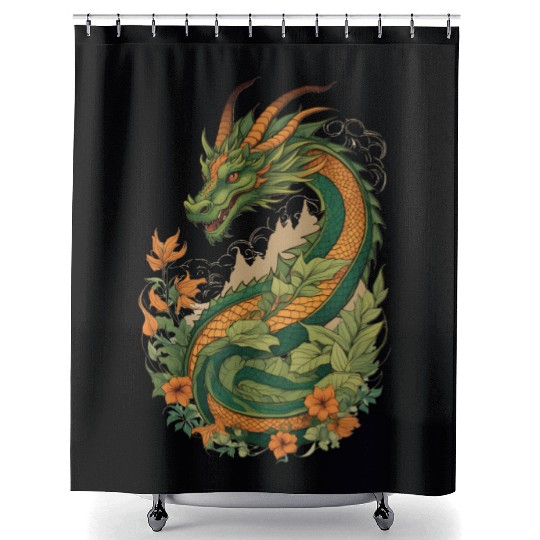 Mystical dragon garden Shower Curtains