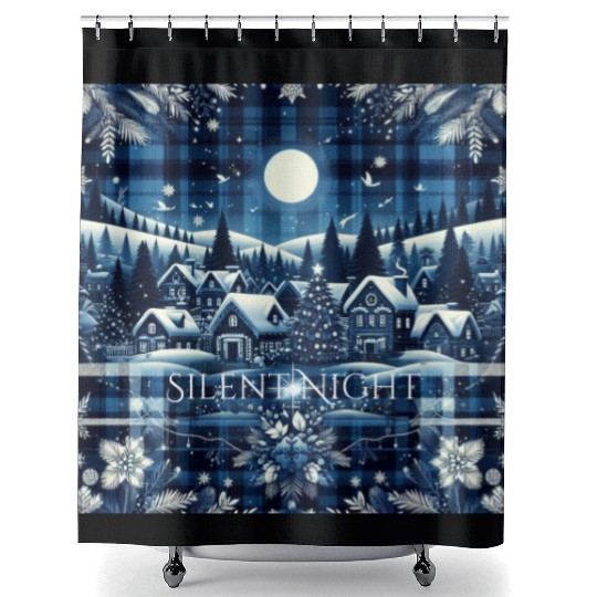 flannel silent night blue and white christmas Shower Curtains