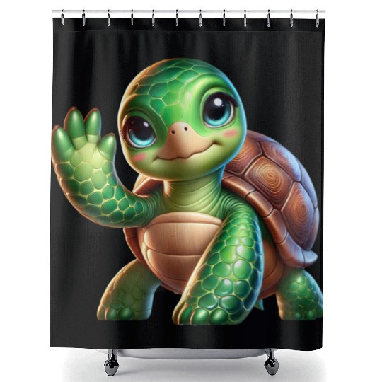 Adorable Waving Turtle Shower Curtains