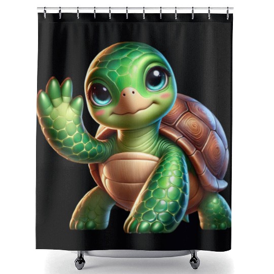 Adorable Waving Turtle Shower Curtains