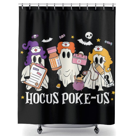 Hocus Poke-Us Funny Ghost Vintage Halloween Movie Shower Curtains