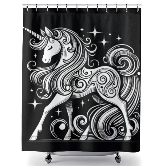 Elegant White Unicorn Silhouette Shower Curtains