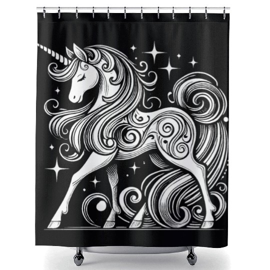 Elegant White Unicorn Silhouette Shower Curtains