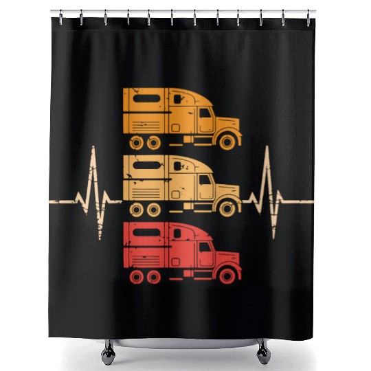 Truck driver heart beat Trucker Funny Truck Driver Shower Curtains