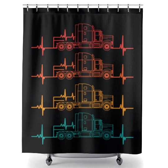 Truck driver heart beat Trucker Funny Truck Driver Shower Curtains