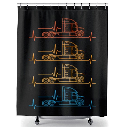 Truck driver heart beat Trucker Funny Truck Driver Shower Curtains