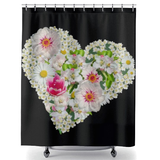 heart of flowers blossoms daisy tulip pink peony Shower Curtains