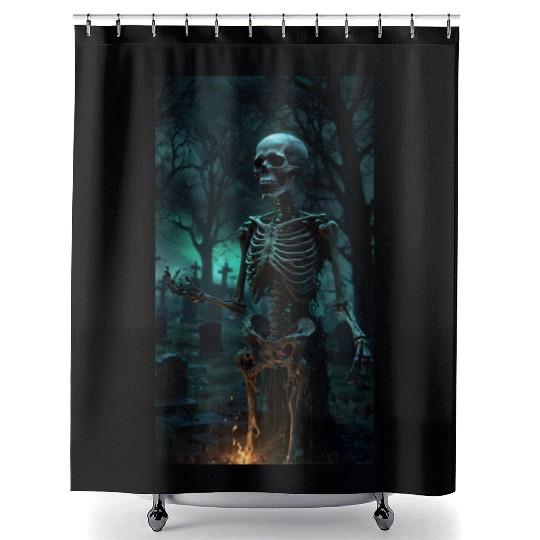 Rising Skeleton in the Graveyard Shower Curtains