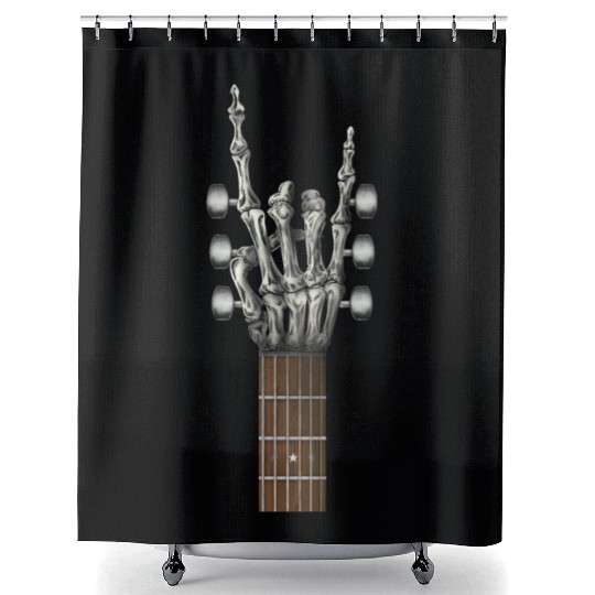 Rock On Guitar Neck Skeleton Hand Sign Rock & Roll Shower Curtains