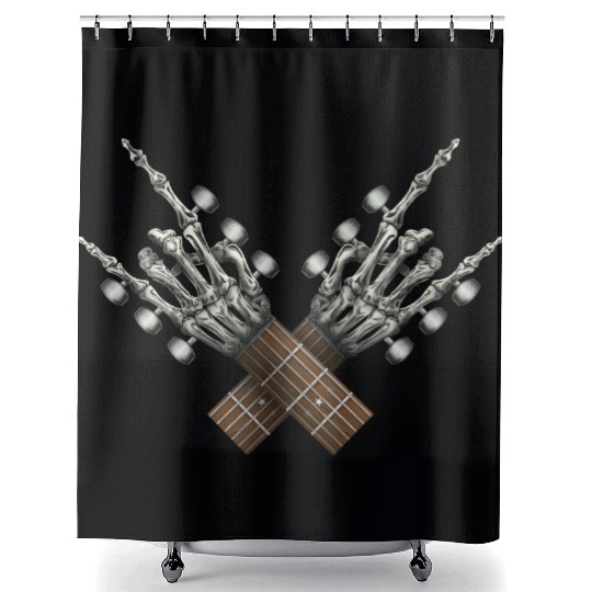 Rock On Guitar Rock & Roll Halloween Skeleton Hand Shower Curtains