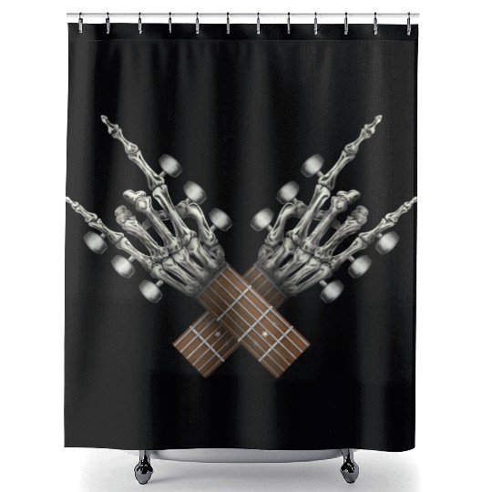 Rock On Guitar Rock & Roll Halloween Skeleton Hand Shower Curtains