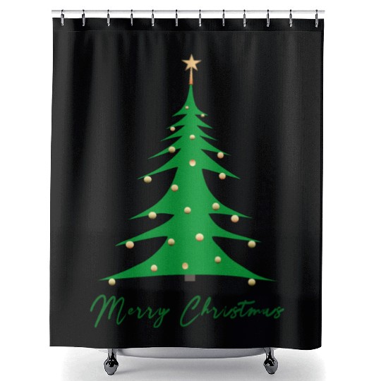 Elegant Christmas Tree with Gold Ornaments Shower Curtains