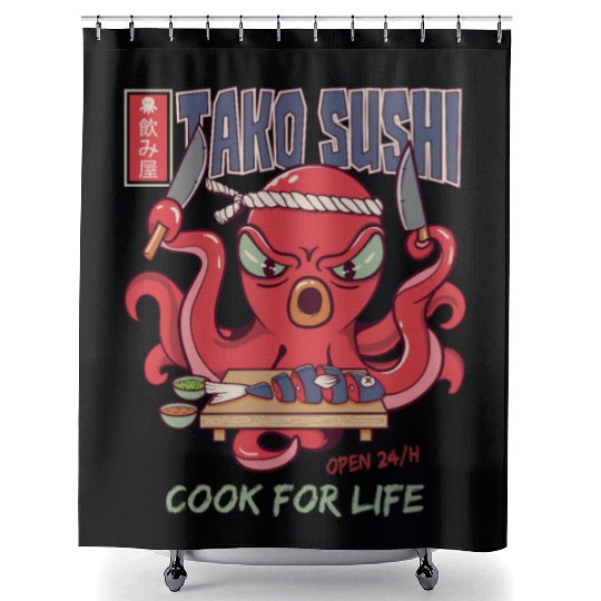 Octopus Sushi Bar Raw fish roll Takoyaki Shower Curtains