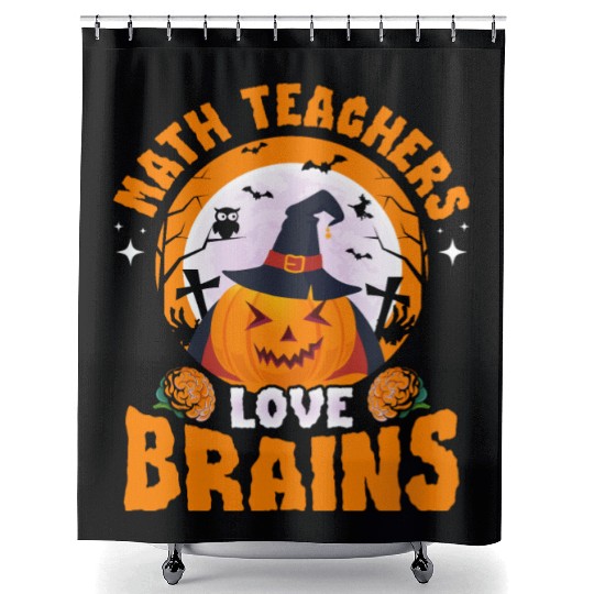 Math Teachers Love Brains Halloween Pumpkin Hat Shower Curtains