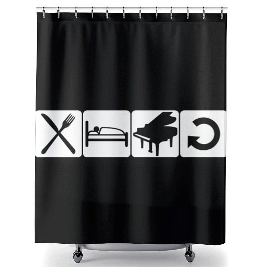 Play Every Day Piano Daily Eat Sleep Repeat Symbol Shower Curtains